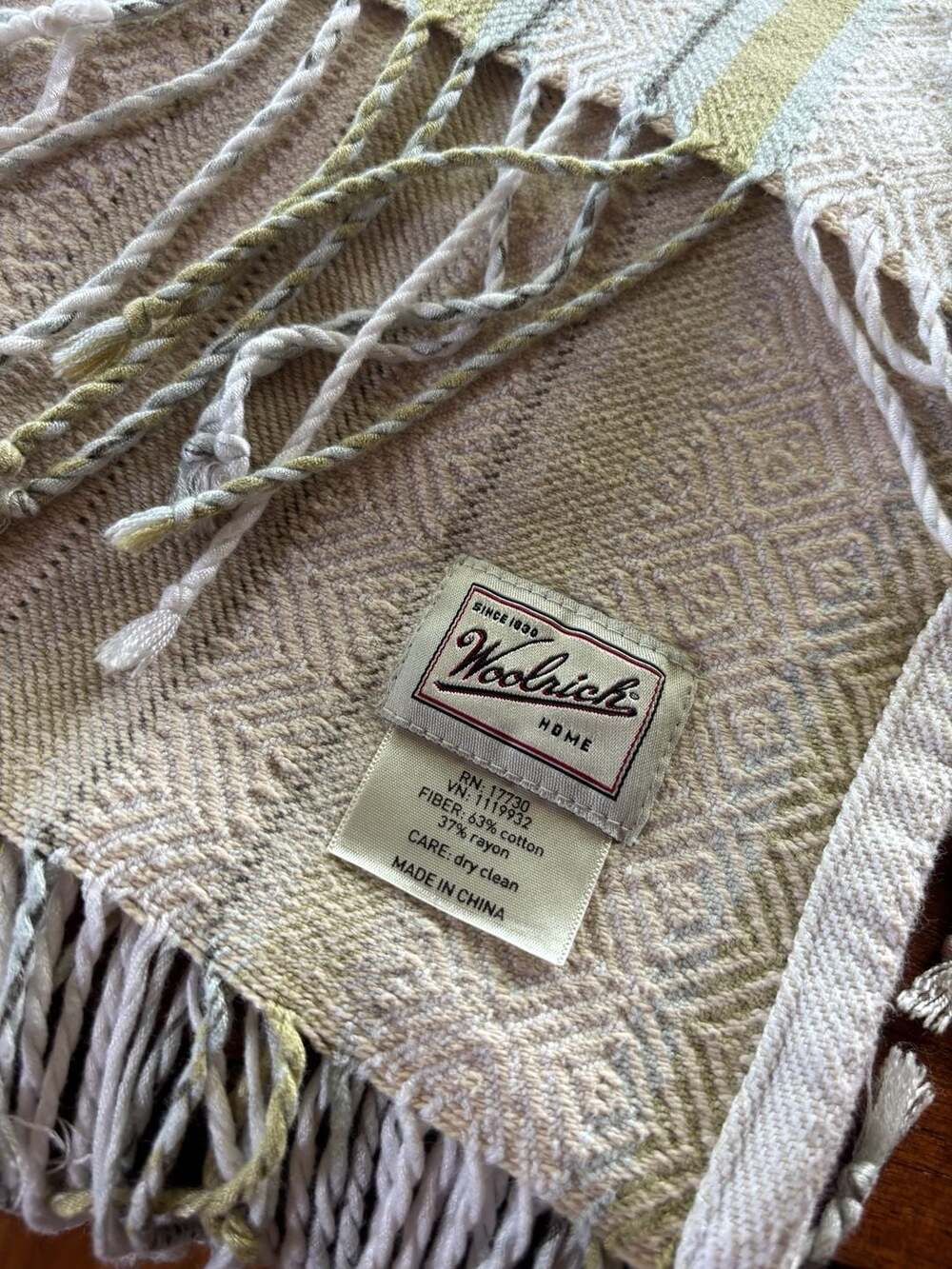 Woolrich Home Woven Striped Throw Blanket/Tablecloth with Fringe Green Neutral